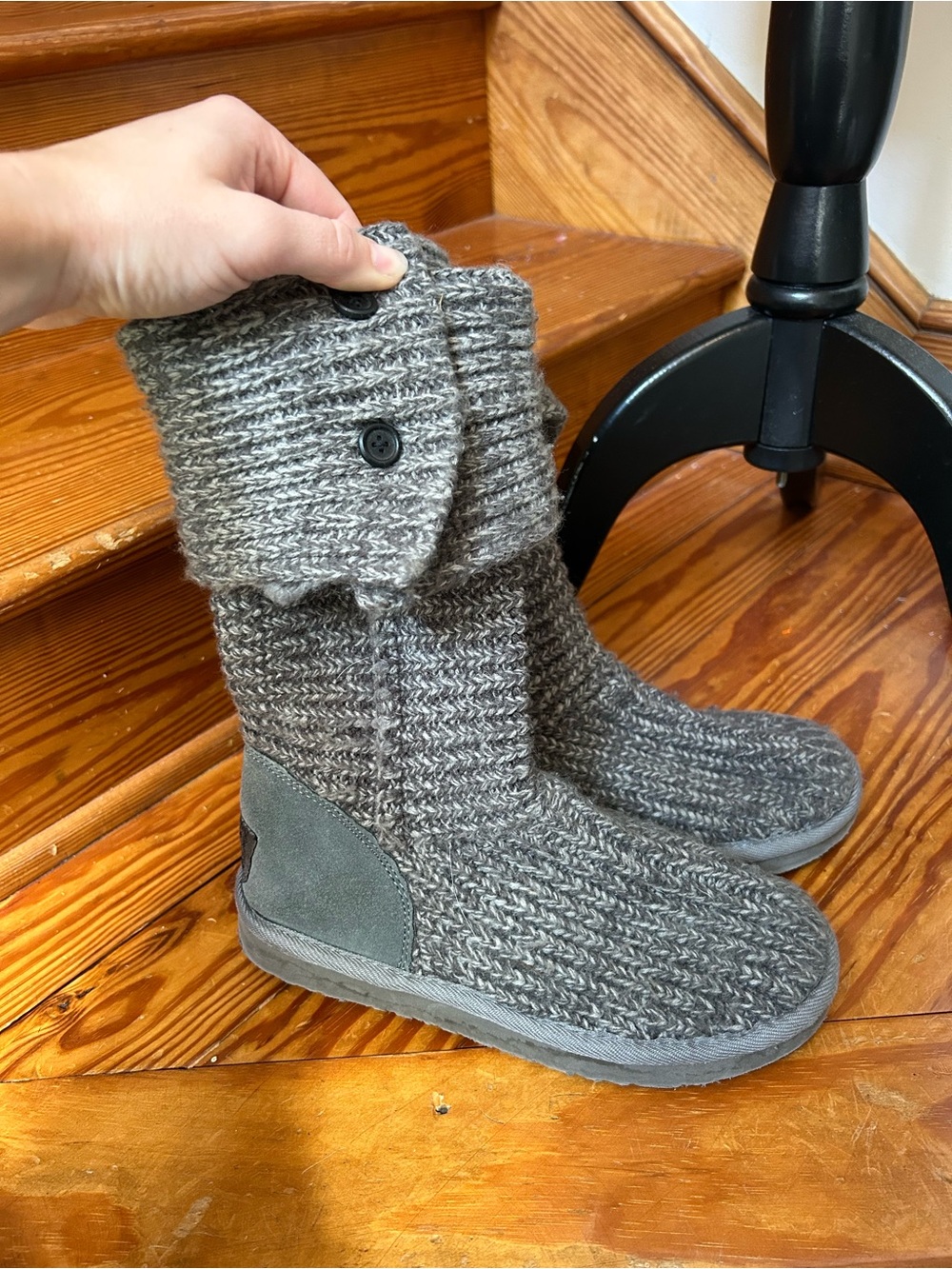 Cozy Knit Fold-Over Women's Boot in Gray
